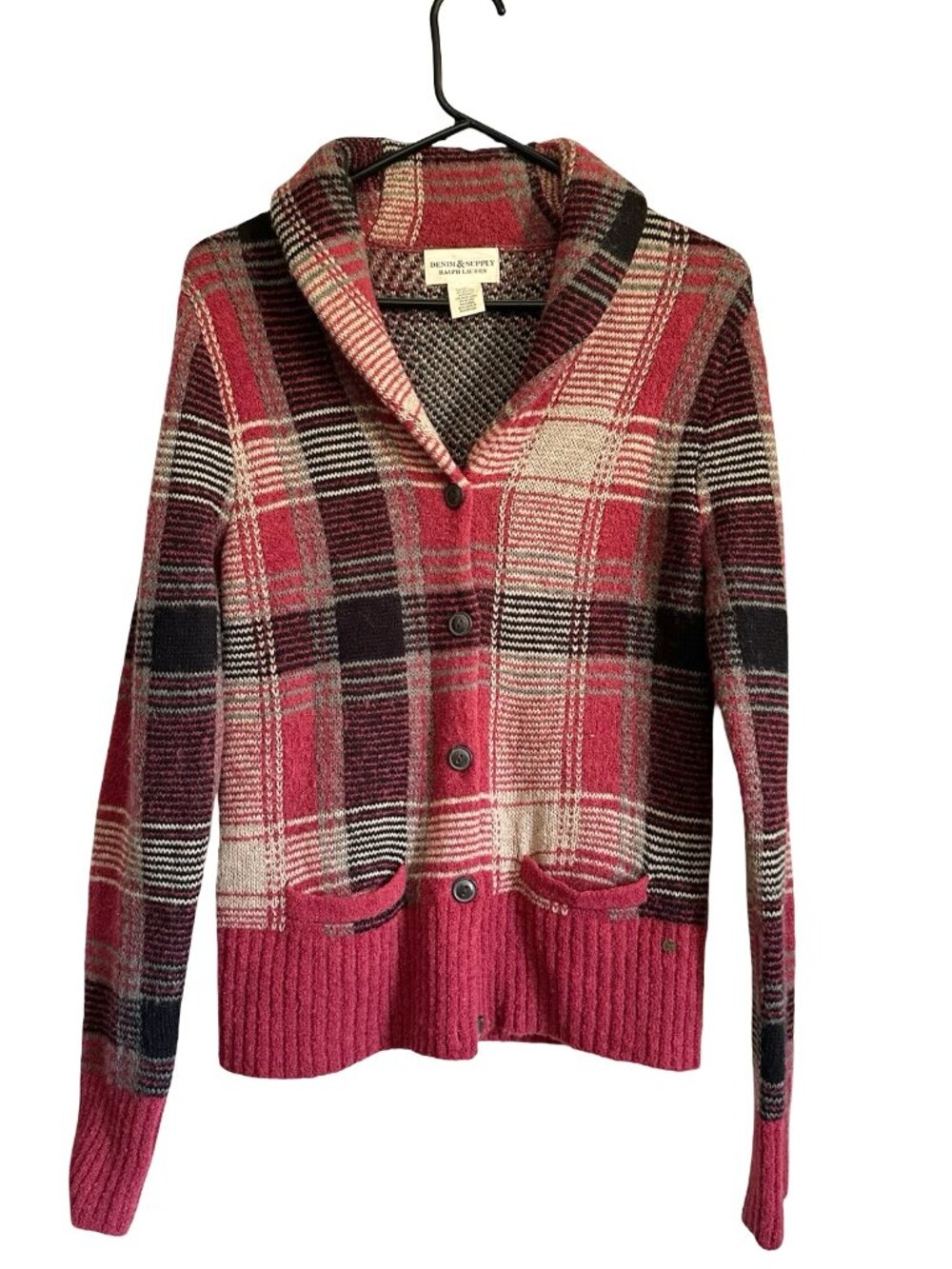 Denim & Supply Ralph Lauren Women Plaid Button Sweater Shawl Collar Cardigan S